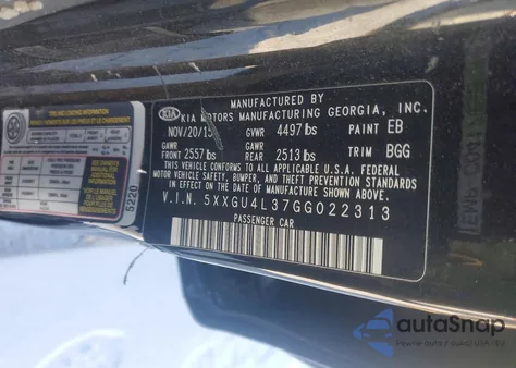 2016 Kia Optima Ex z USA, uszkodzony, nr VIN 5XXGU4L37GG022313